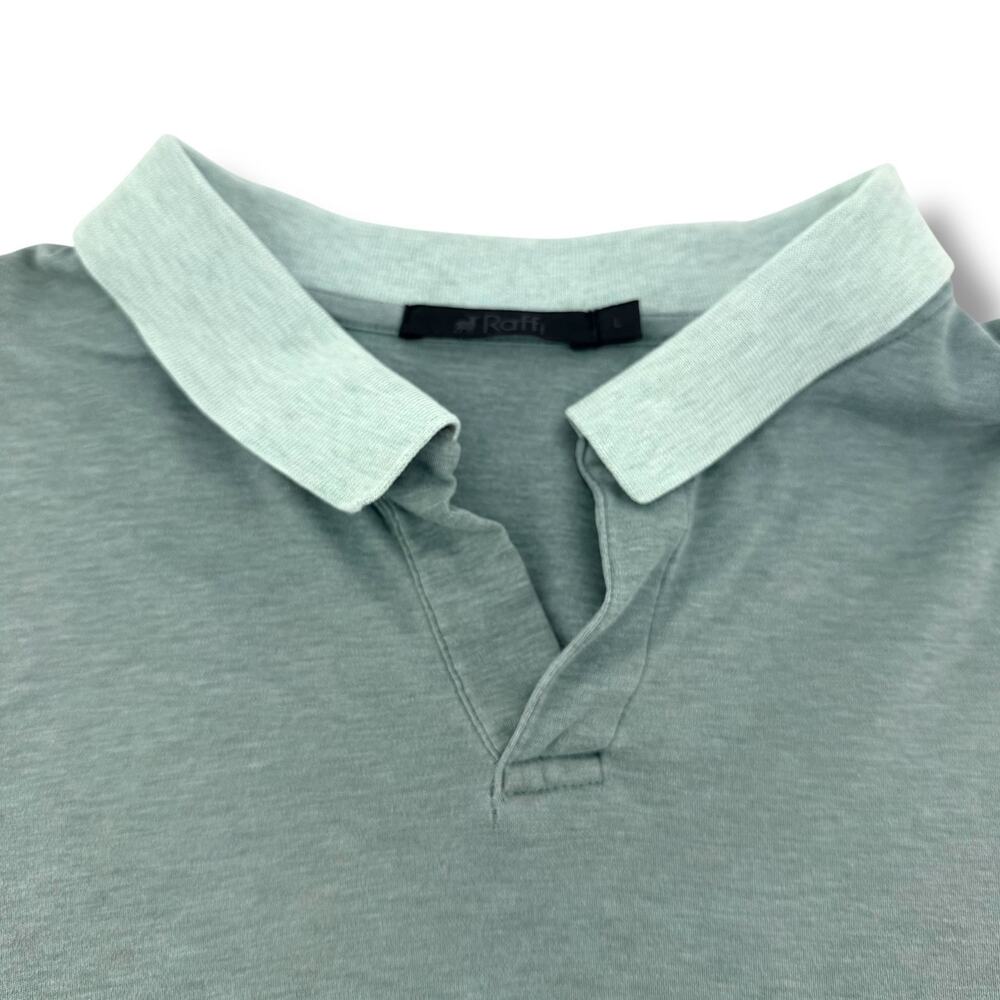 Raffi Polo Shirt Mens L Sage Green 100% Cotton Contrast Collar Luxury Knit